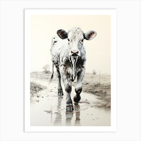 Gentle Grazing Watercolor Cow Art Art Print