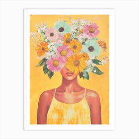 Frau mit Blumenhaar Mia, Pastel Blumenkranz, bunte Sommer Malerei Art Print