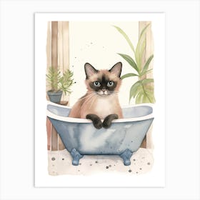 Siamese Cat In Bathtub Botanical Bathroom 1 Art Print