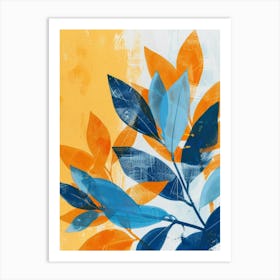 Blue And Orange Leaves 2 Art Print