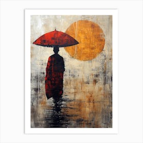 Chines Monk With Umbrella, Minimalism Art Print