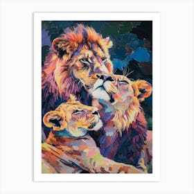 Asiatic Lion Family Bonding Fauvist Painting 3 Art Print