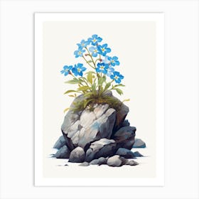 Forget Me Not Sprouting From A Rock (3) Art Print