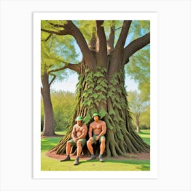 Two Men Sitting Under A Tree 1 Art Print