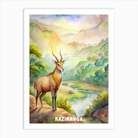 Kaziranga National Park Watercolor Painting Art Print