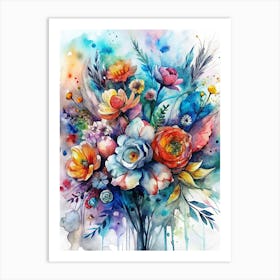 Watercolor Flowers In A Vase Art Print