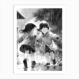 Two Girls In The Rain Art Print