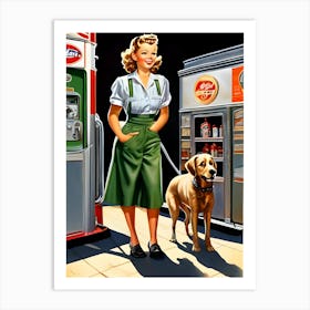 Pin Up Girl With Dog Art Print