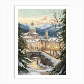Vintage Winter Illustration Salzburg Austria 3 Art Print