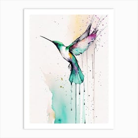 Hummingbird And Waterfall Minimalist Watercolour Art Print