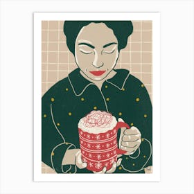 Girl With Hot Coffee Art Print