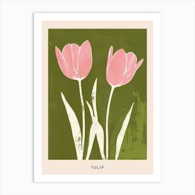Pink & Green Tulip 1 Flower Poster Art Print