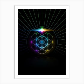 Neon Geometric Glyph in Candy Blue and Pink with Rainbow Sparkle on Black n.0302 Art Print