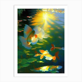 Butterfly Koi 1, Fish Monet Style Classic Painting Art Print