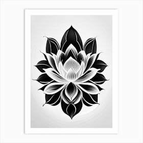Lotus Flower Pattern Black And White Geometric 2 Art Print
