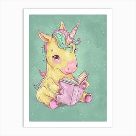 Pastel Storybook Style Unicorn Reading A Book 1 Art Print