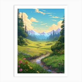 Meadow Landscape Pixel Art 4 Art Print