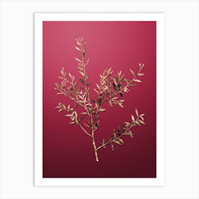 Gold Botanical Myrtle Dahoon Branch on Viva Magenta n.3182 Art Print