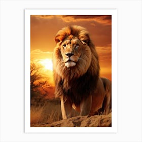 African Lion Sunset Portrait 2 Art Print