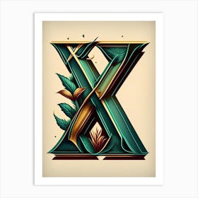 X  Letter, Alphabet Retro Drawing 2 Art Print