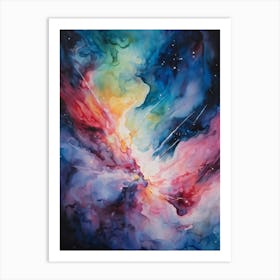 Abstract Watercolor Of A Vivid Pink Nebula With An Explosion At Its Core Galaxies Unfurling In The Art Print