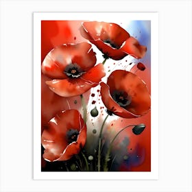 Red Poppies Watercolor Painting Art Print