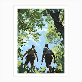 Two Friends Hiking In The Woods Art Print