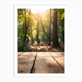 Wooden Table In The Forest Art Print