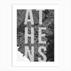 Athens Mono Street Map Text Overlay Art Print