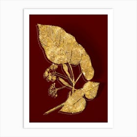 Vintage Linden Tree Branch Botanical in Gold on Red n.0520 Art Print