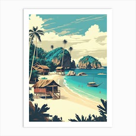 Pantai Ora, Indonesia - Retro Landscape Beach and Coastal Theme Travel Poster Art Print