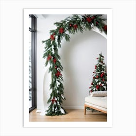 Featuring An Abstract Art Piece Decorated With A Lively Holiday Garland Arched Perfectly Embodying (3) Art Print