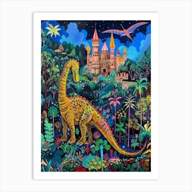 Dinosaur In The Castle Garden Painting 1 Art Print