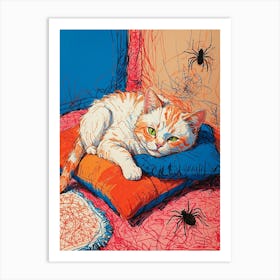 Cat With Spiders Art Print