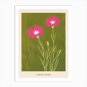 Pink & Green Cornflower 1 Flower Poster Art Print