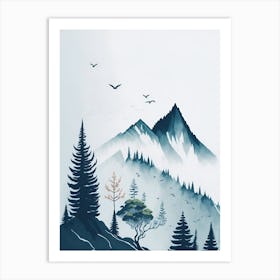 Mountain And Forest In Minimalist Watercolor Vertical Composition 261 Art Print