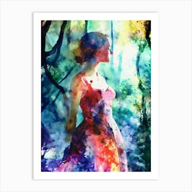 Girl In The Forest Watercolor Painting Art Print