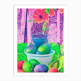 Avocado 2 Risograph Retro Poster vegetable Art Print