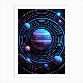 Default Neon Black Light Sgraffito Solar System 3d Illustratio 0 (2) Art Print