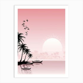 Sunset Beach With Palm Trees Art Print