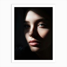 Close Up Portrait Half Of A Face Illuminated By A Gentle Light Source Other Half Swallowed In Soft Art Print