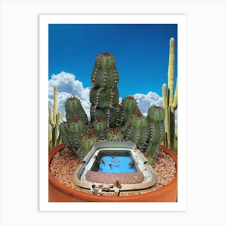 Cactus Splash Green & Blue Art Print