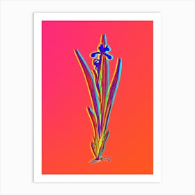 Neon Yellow Banded Iris Botanical in Hot Pink and Electric Blue Art Print