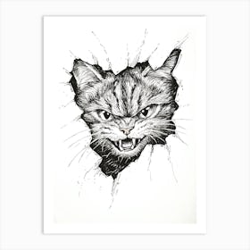 Angry Cat Watching from Wall Hole 9 Art Print