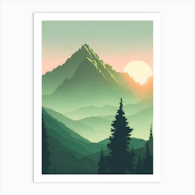 Misty Mountains Vertical Composition In Green Tone 9 Art Print