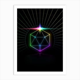 Neon Geometric Glyph in Candy Blue and Pink with Rainbow Sparkle on Black n.0403 Art Print