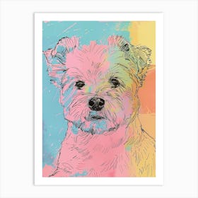 Pastel Watercolour Terrier Dog Line Illustration 2 Art Print