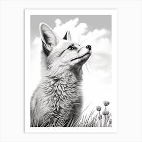 Bengal Fox Portrait Pencil Drawing 1 Art Print
