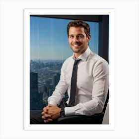 Corporate Portrait Of A Confident Young Businessman Smiling Crisp White Shirt Tucked Into Dark Slac (5) Art Print