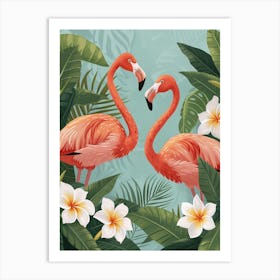 Lesser Flamingo And Plumeria Minimalist Illustration 3 Art Print